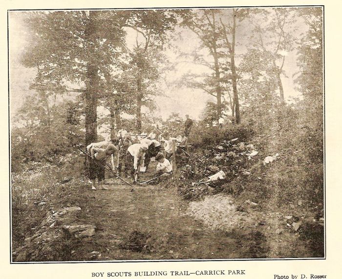 Boy Scouts in Carrick Park building trail 1914.jpg